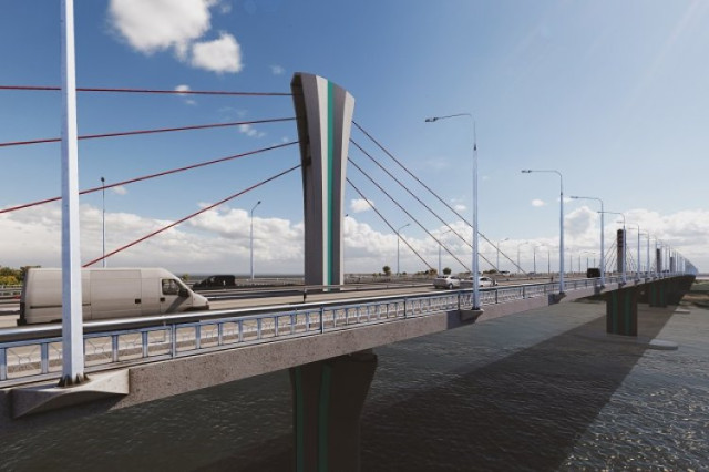 Modern bridge across Irtysh River under construction in Pavlodar
