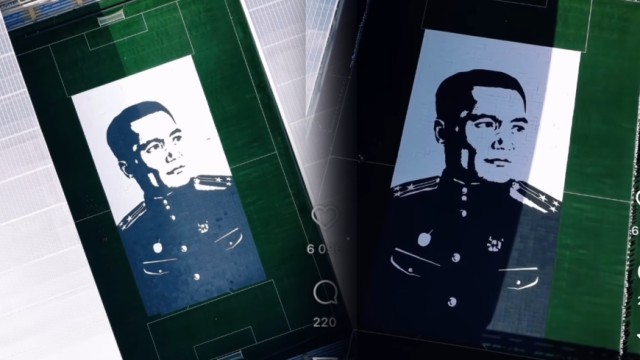 Астанада 600-ден астам оқушы Бауыржан Момышұлының алып портретін құрастырды