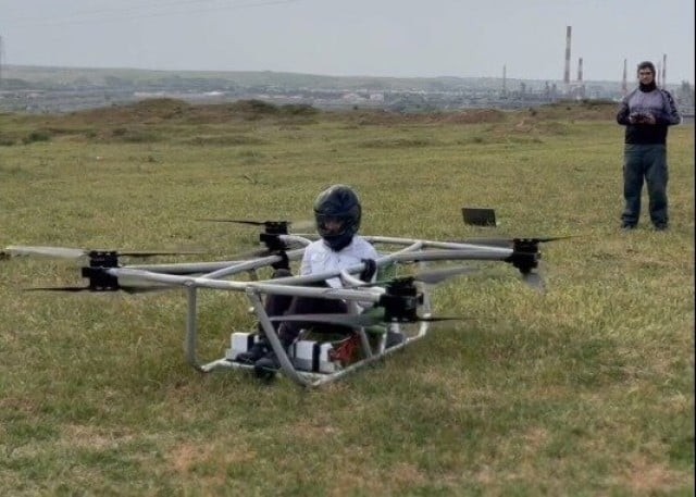 Kazakh inventor builds manned quadcopter
